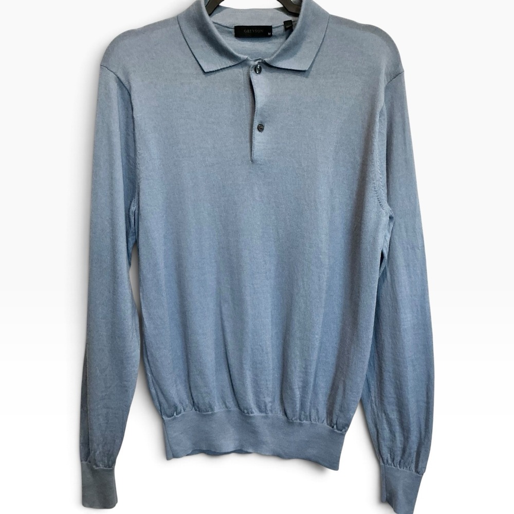 Greyson Saratoga Merino Wool Long Sleeve Polo Sweater Bonneville Blue M NWOT